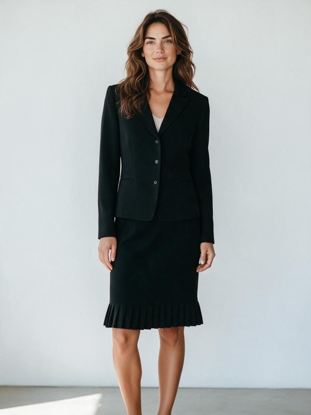 Tahari Arthur S. Levine Black Skirt Suit Size 6 Blazer Pleated Pencil Skirt